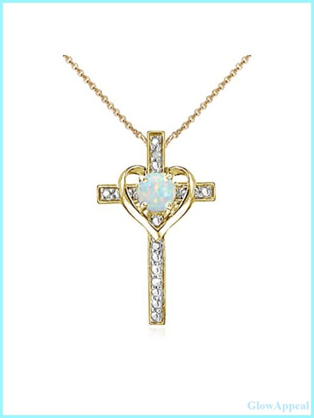Cross Necklace for Women with Synthetic Opal Gemstone, Yellow Gold Flashed 925